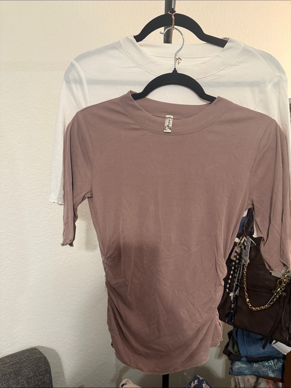 Free People Intimately Basic Crewneck Ruched Women’s Tops (white and mauve)